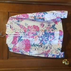 Joules sz 12 floral hoodie sweatshirt lightweight white pink teal